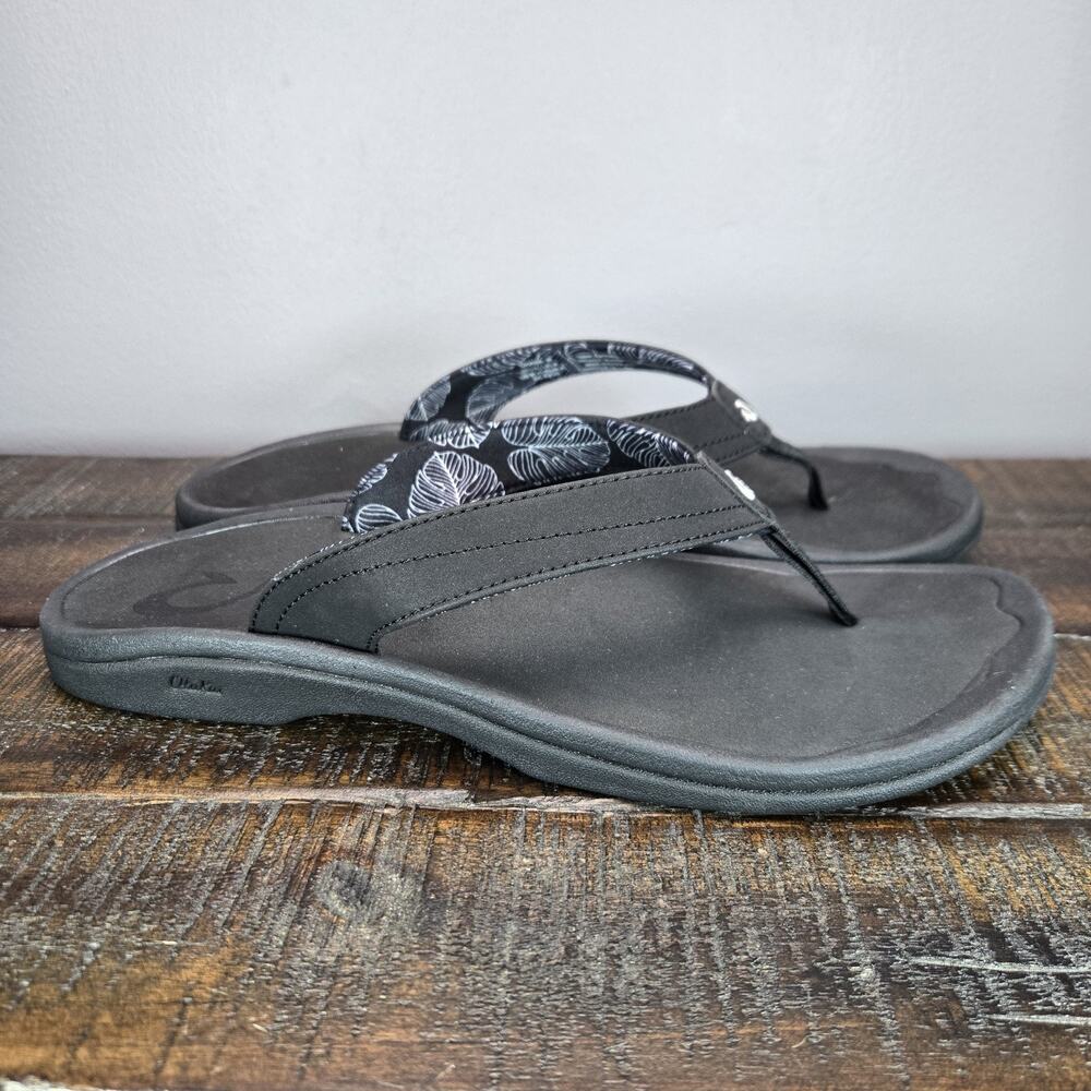 NEW OluKai Ohana Womens Size 11 Slip On Flip Flops Beach Sandals Foam Black
